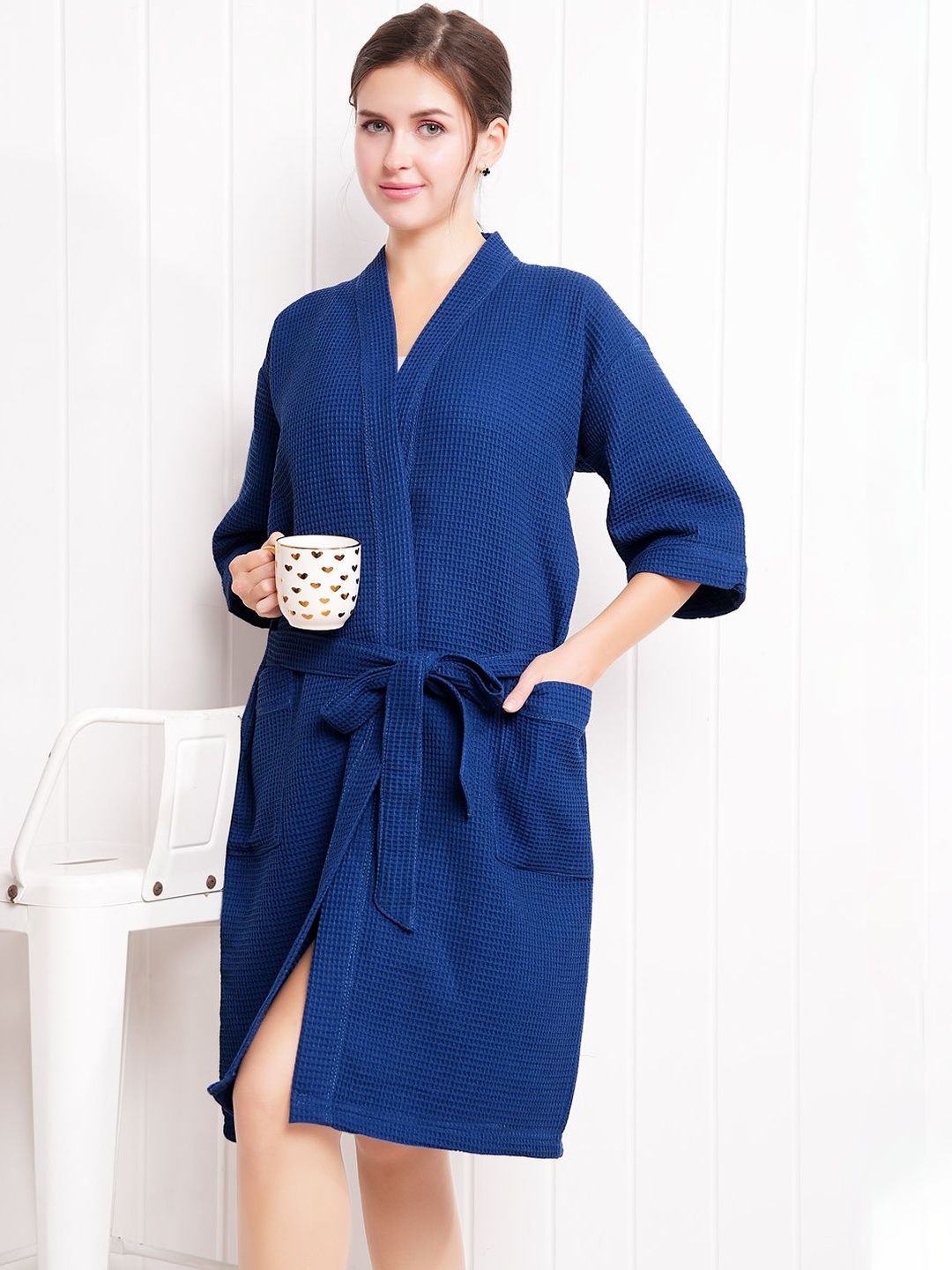 HotGown Navy Blue Cotton Bath Robe and Wraps-image-45