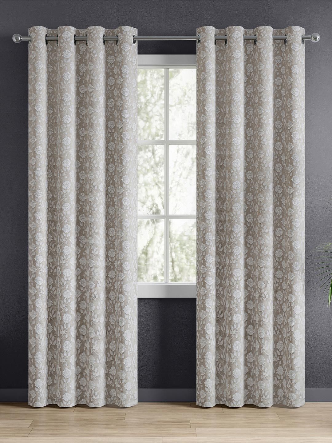 haus & kinder Signature Moonlace Beige Pack of 2 Jacquard Room Darkening Door Curtains-image-17