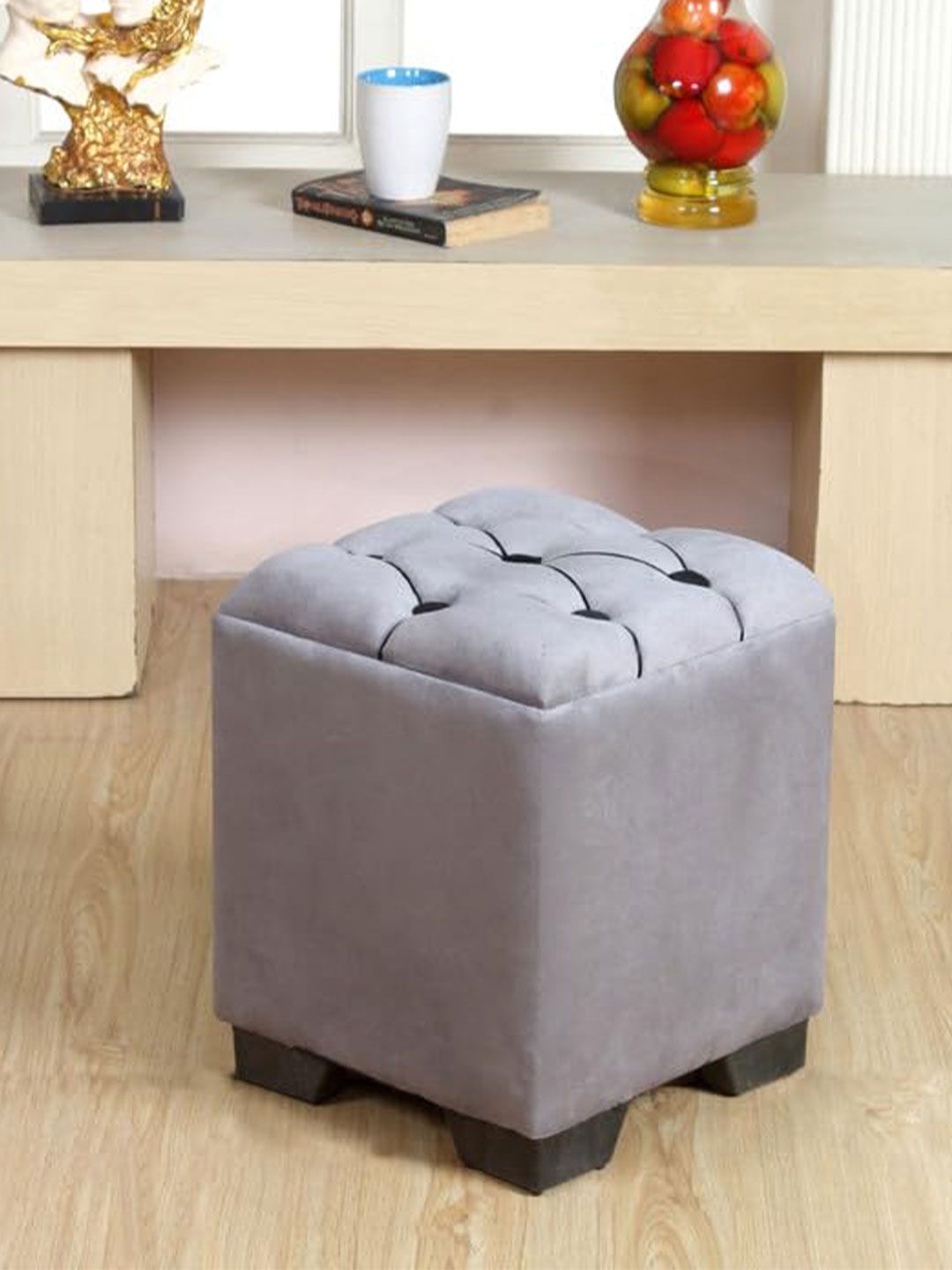 Shadowkart Grey Square Wooden Ottomans-picture-31