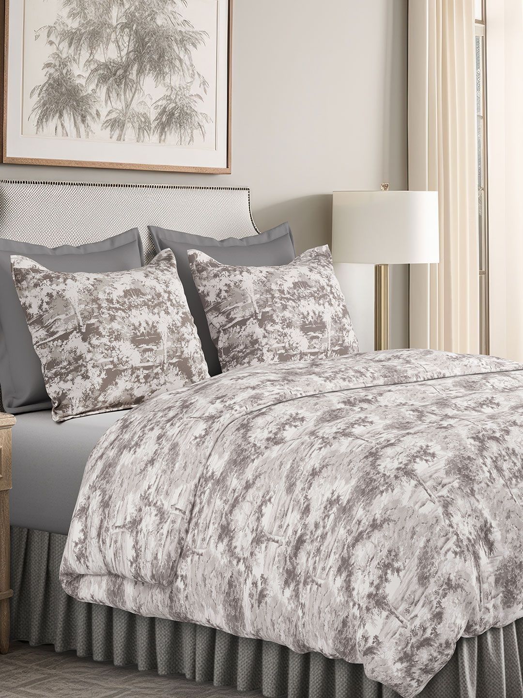 SANSAAR A DDECOR BRAND LIVE CONSCIOUSLY Grey Self Design Cotton 3 Piece Double King Superfine Bedding Set-picture-17