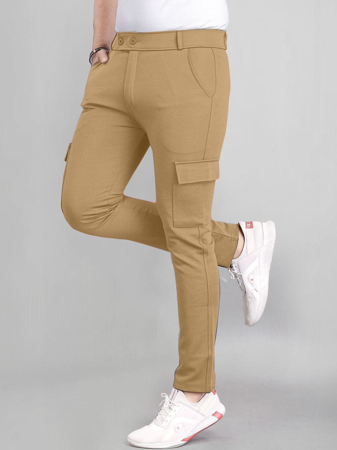 CHROVEL Men Tailored Fit Cargos Trousers-image-46