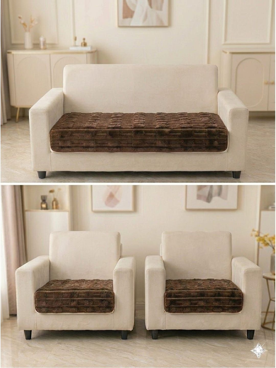 RAINBOW FURNISHINGS Coffee Brown Striped Polyester Blend 5 Piece Sofa Cover Without Arms-picture-12