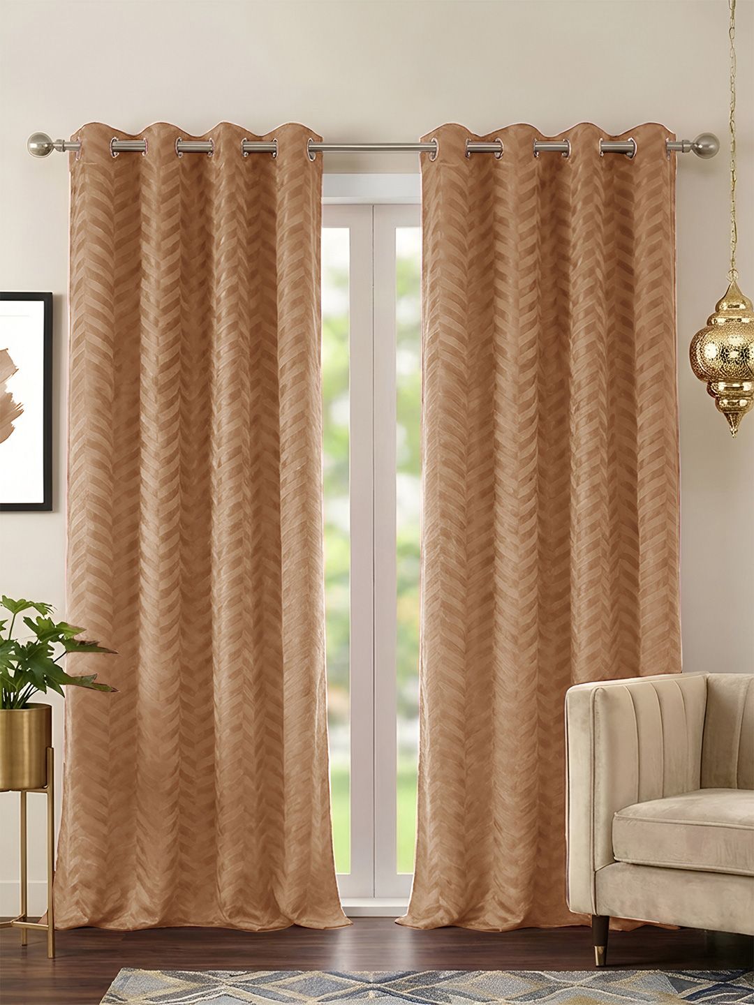 Story@home Beige Set of 2 Geometric Room Darkening Door Curtain-picture-39