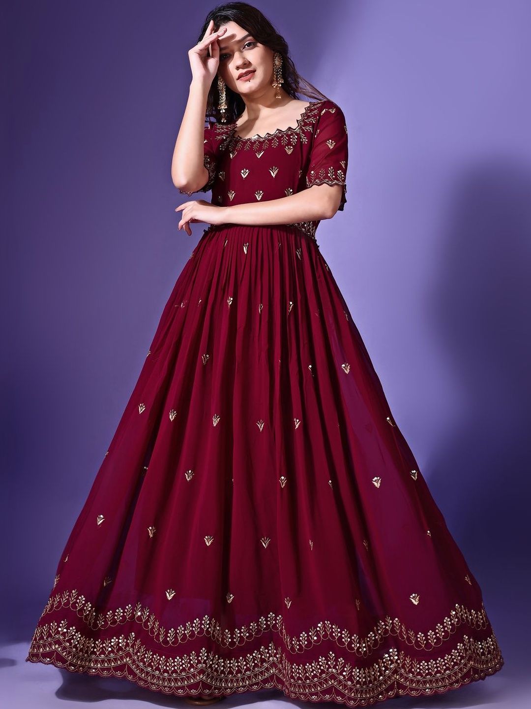 HERE&NOW Embroidered V-Neck Gown Maxi Dress-picture-13
