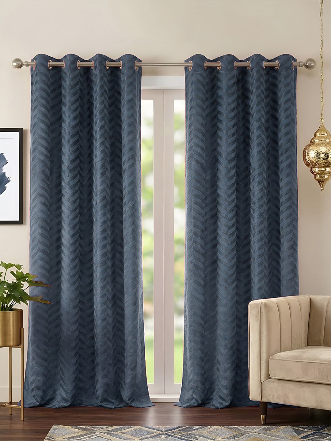 Story@home Grey Set of 2 Geometric Room Darkening Door Curtain-picture-40