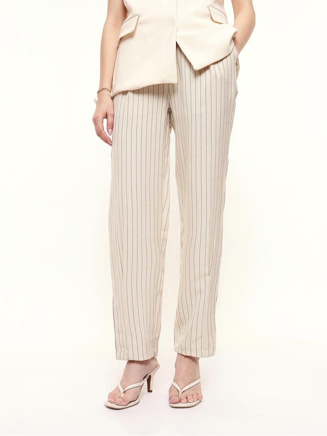 DL Woman Striped Straight Fit Formal Trousers-image-6