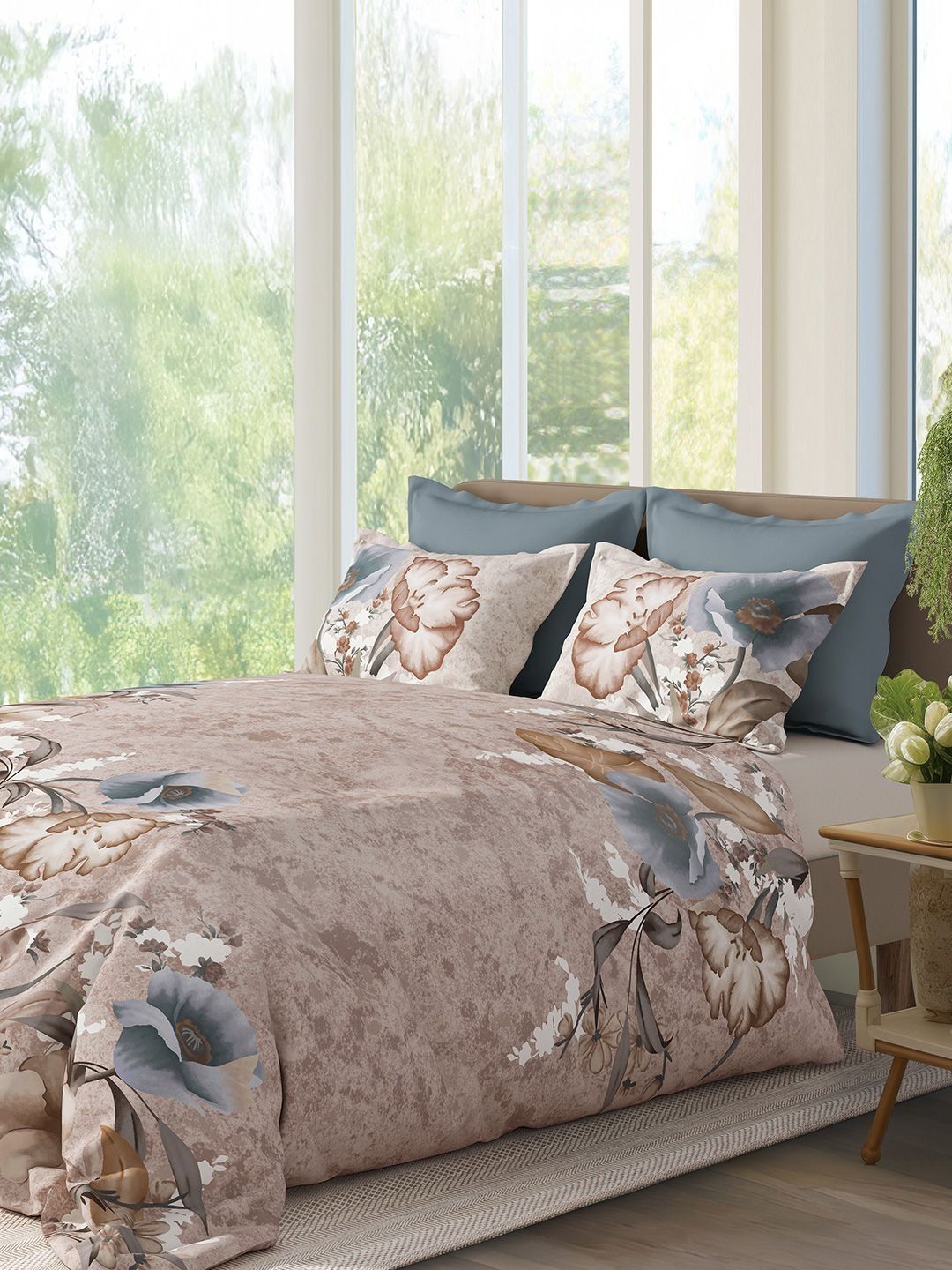 SANSAAR A DDECOR BRAND LIVE CONSCIOUSLY Beige Self Design Cotton 3 Piece Double King Superfine Bedding Set-image-6