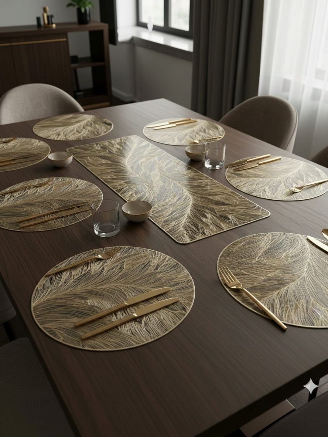 RAINBOW FURNISHINGS 9-Pcs Textured Heat-Resistant Table Placemats & Runner-image-5