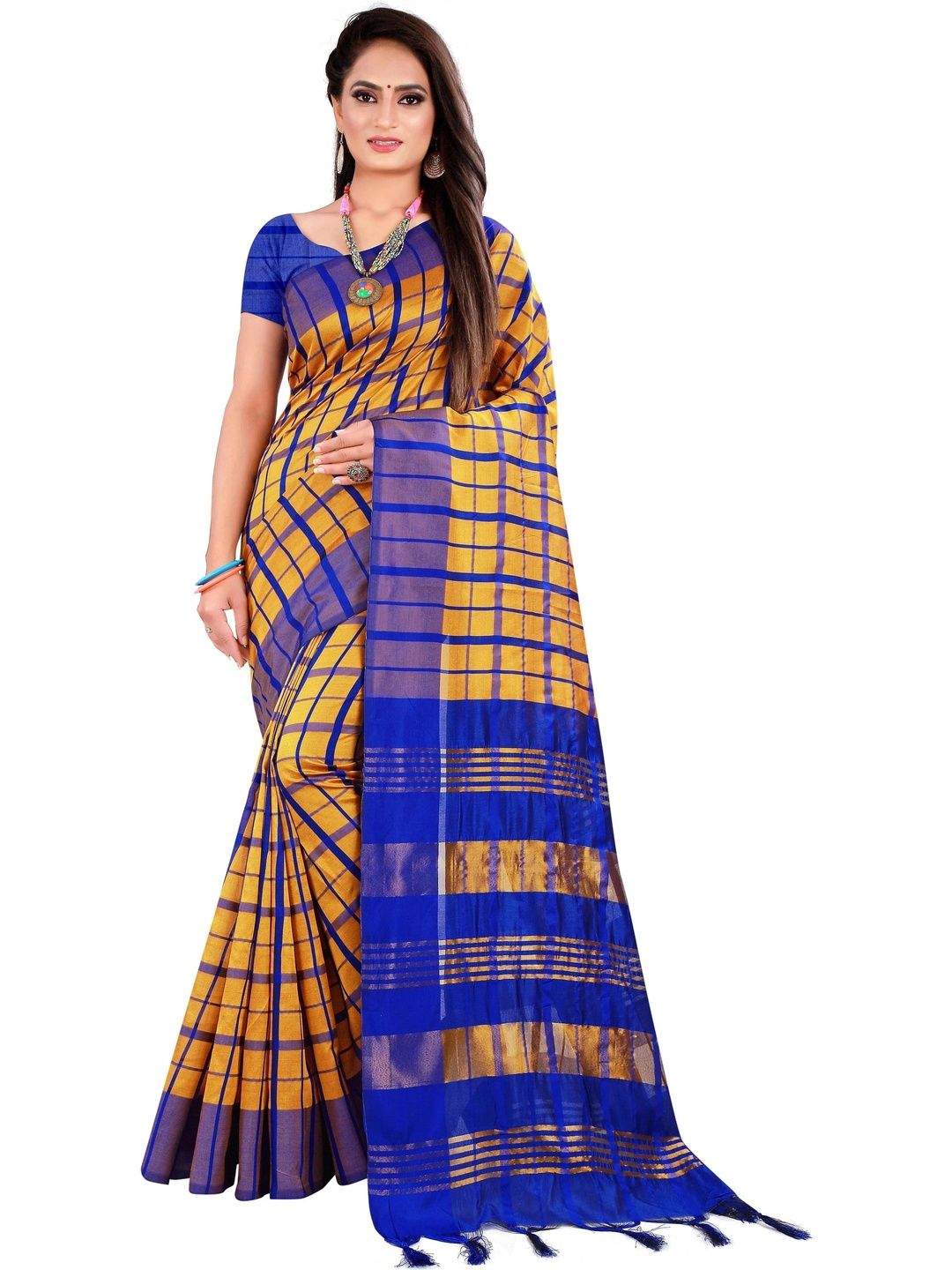 PRIYANSH CREATION Checked Silk Cotton Saree-picture-8