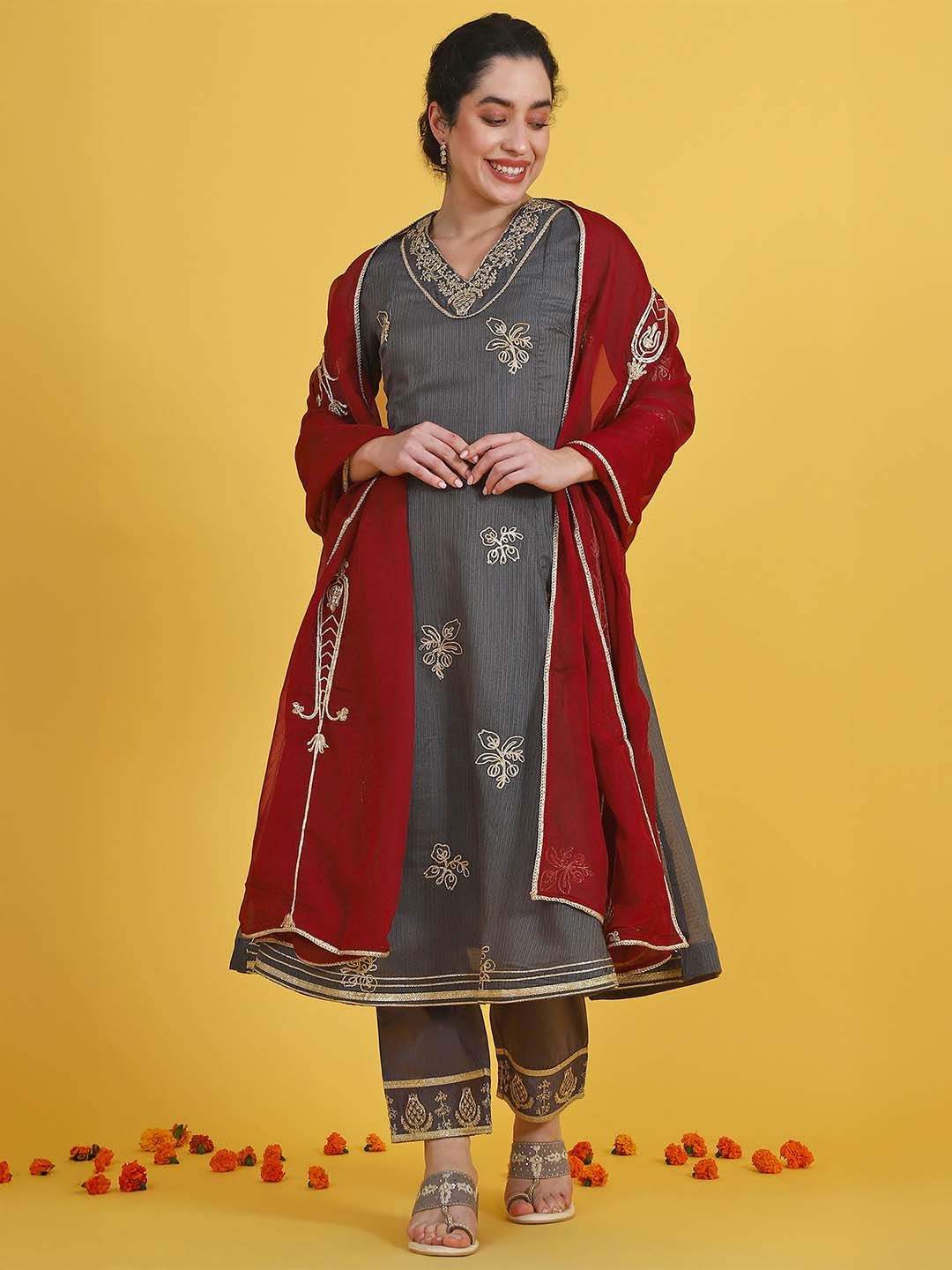 W Women Ethnic Motifs Embroidered Panelled Thread Work Kurta with Trousers & With Dupatta-picture-29