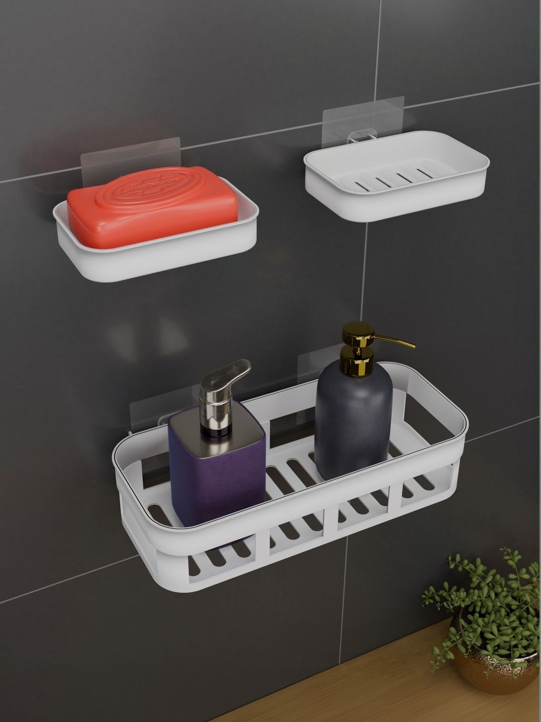 BESTZONE RETAIL MALL White 3 piece Solid Plastic Bathroom Caddy-picture-15