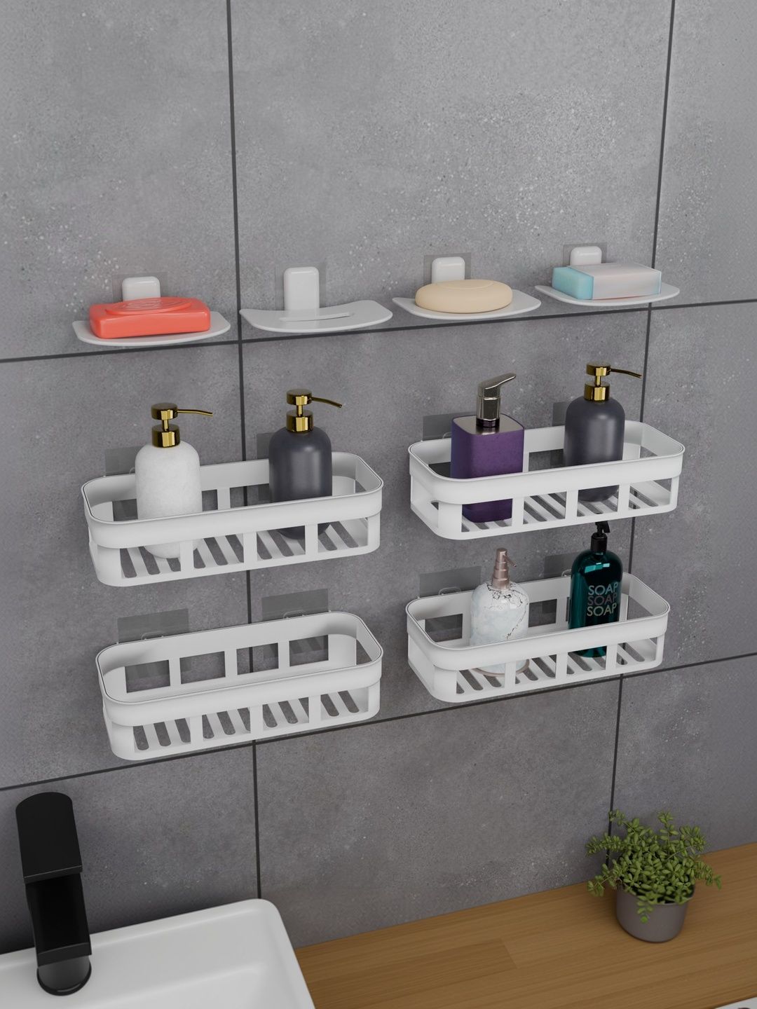 BESTZONE RETAIL MALL White 8 piece Solid Plastic Bathroom Caddy-picture-34
