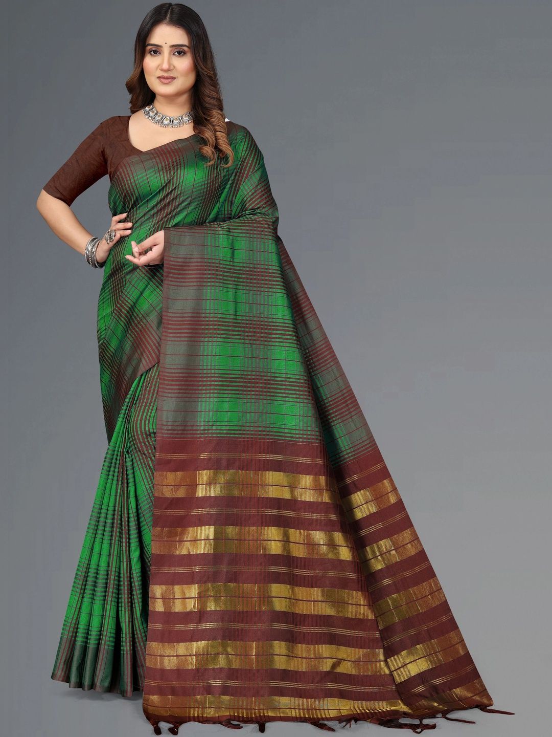 MENFLUENT Checked Silk Cotton Saree-picture-11
