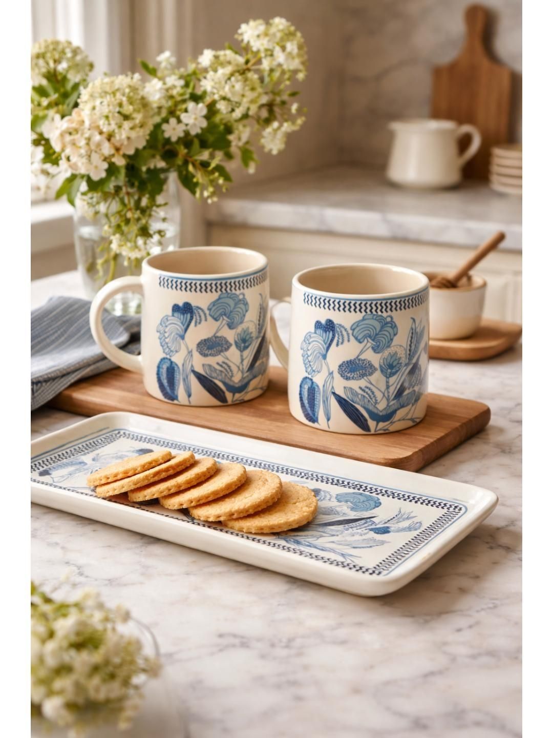 RUHANI HOMES Blue Handcrafted and Hand Painted Printed Ceramic Glossy Mugs Set of Cups and Mugs-image-26