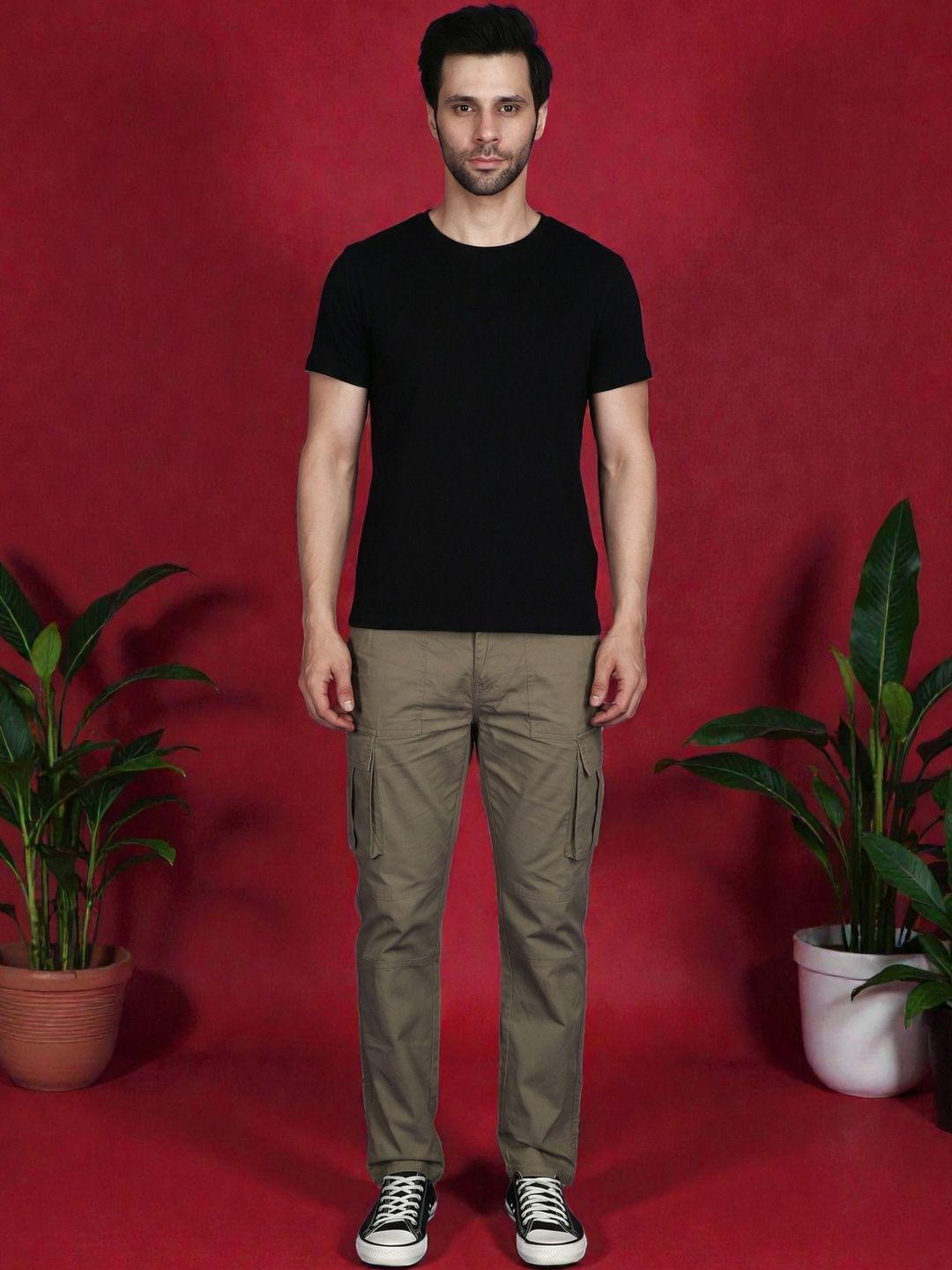 The Roadster Lifestyle Co Men Cotton Mid-Rise Cargos Trousers-picture-33