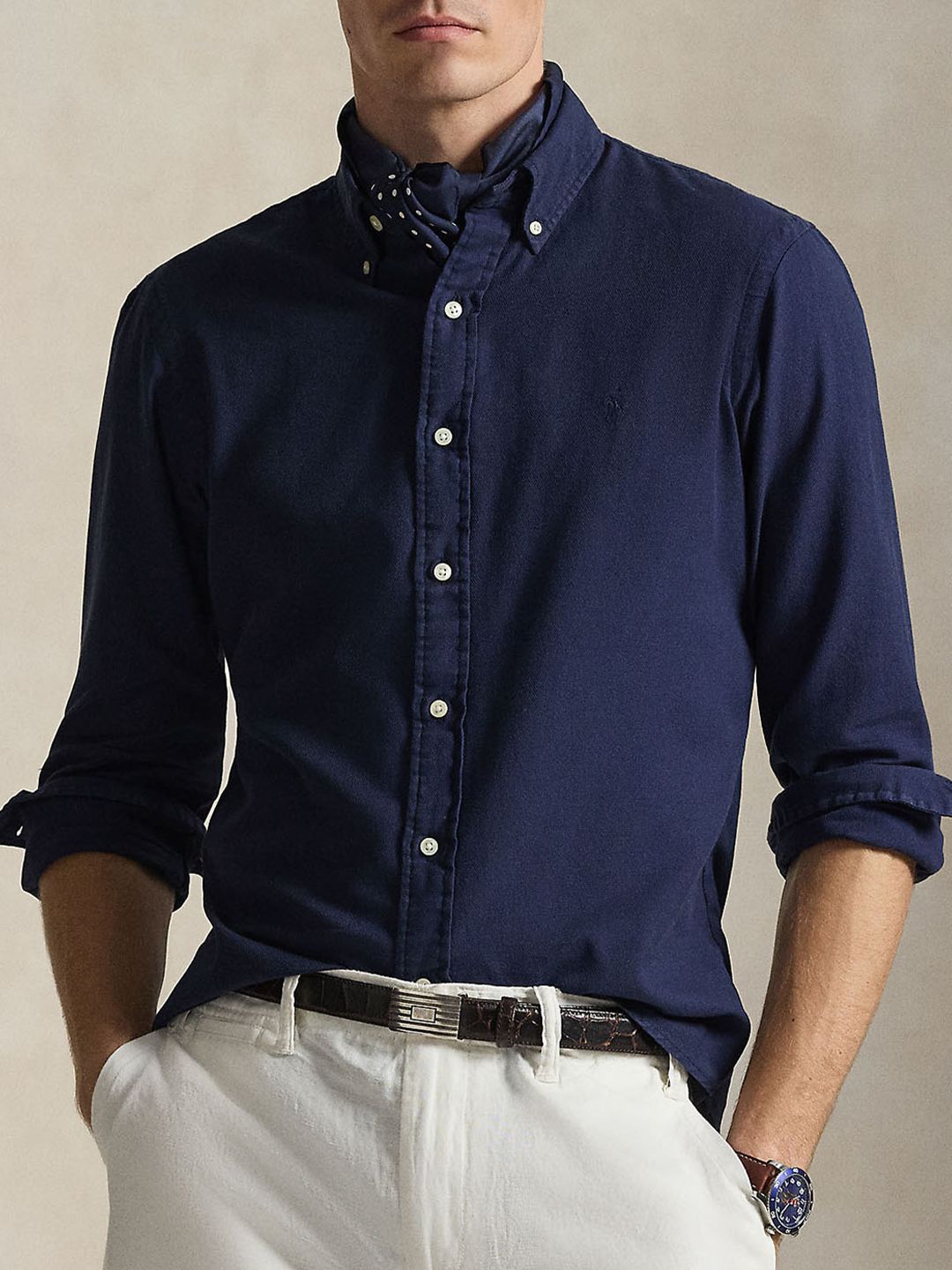 Polo Ralph Lauren Men Navy Custom Fit Textured Dobby Shirts-picture-15