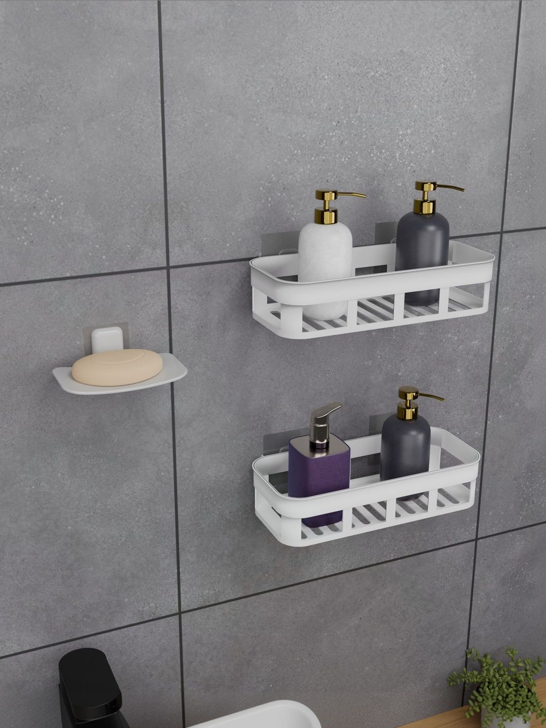BESTZONE RETAIL MALL White 3 piece Solid Plastic Bathroom Caddy-picture-49