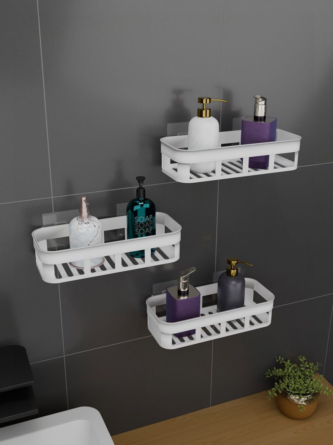 BESTZONE RETAIL MALL White 3 piece Solid Plastic Bathroom Caddy-picture-20