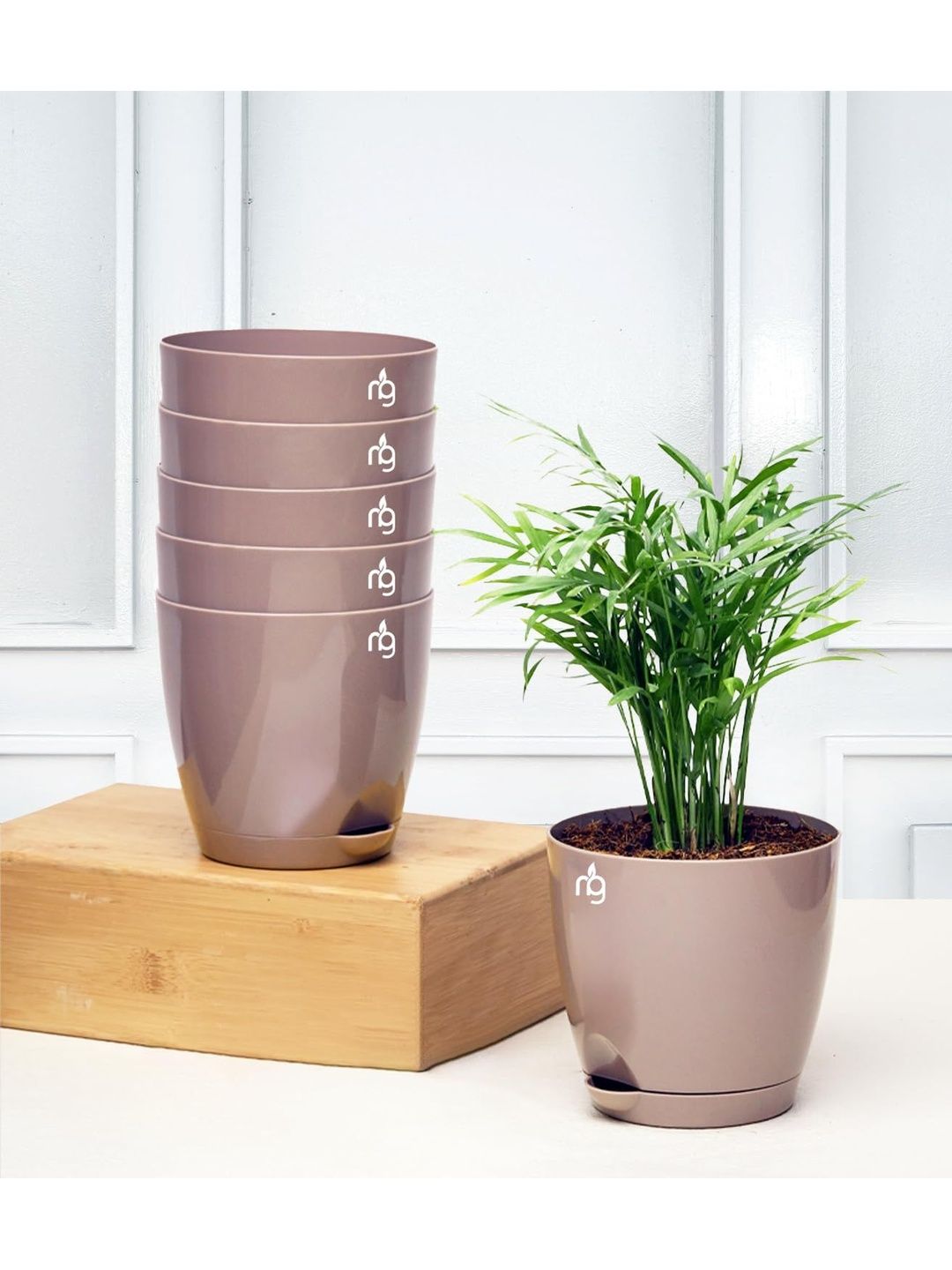 Nurturing Green 6-Pcs Brown & White Self-Watering Plant Pots-picture-10