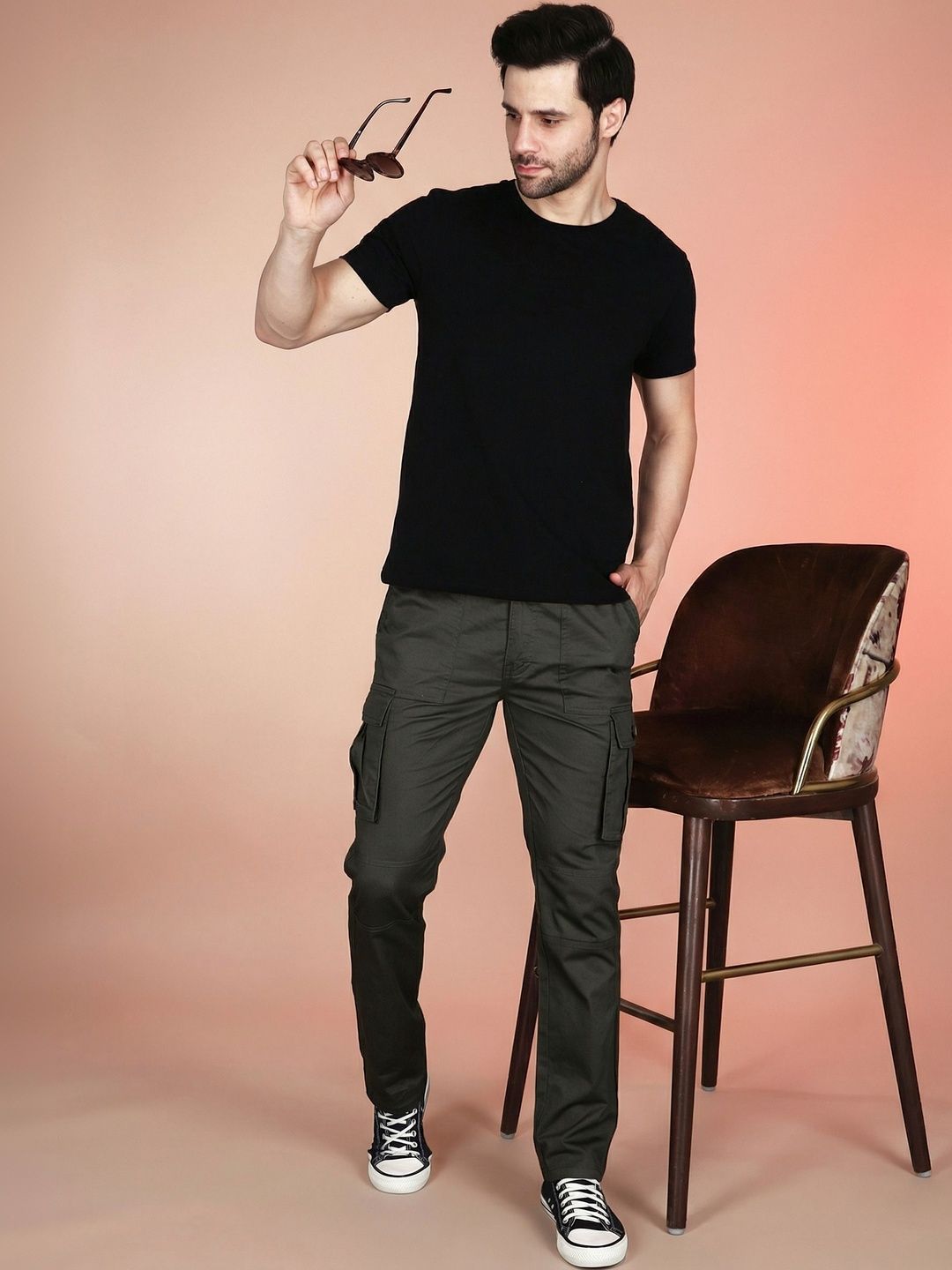 The Roadster Lifestyle Co Men Cotton Mid-Rise Cargos Trousers-image-33