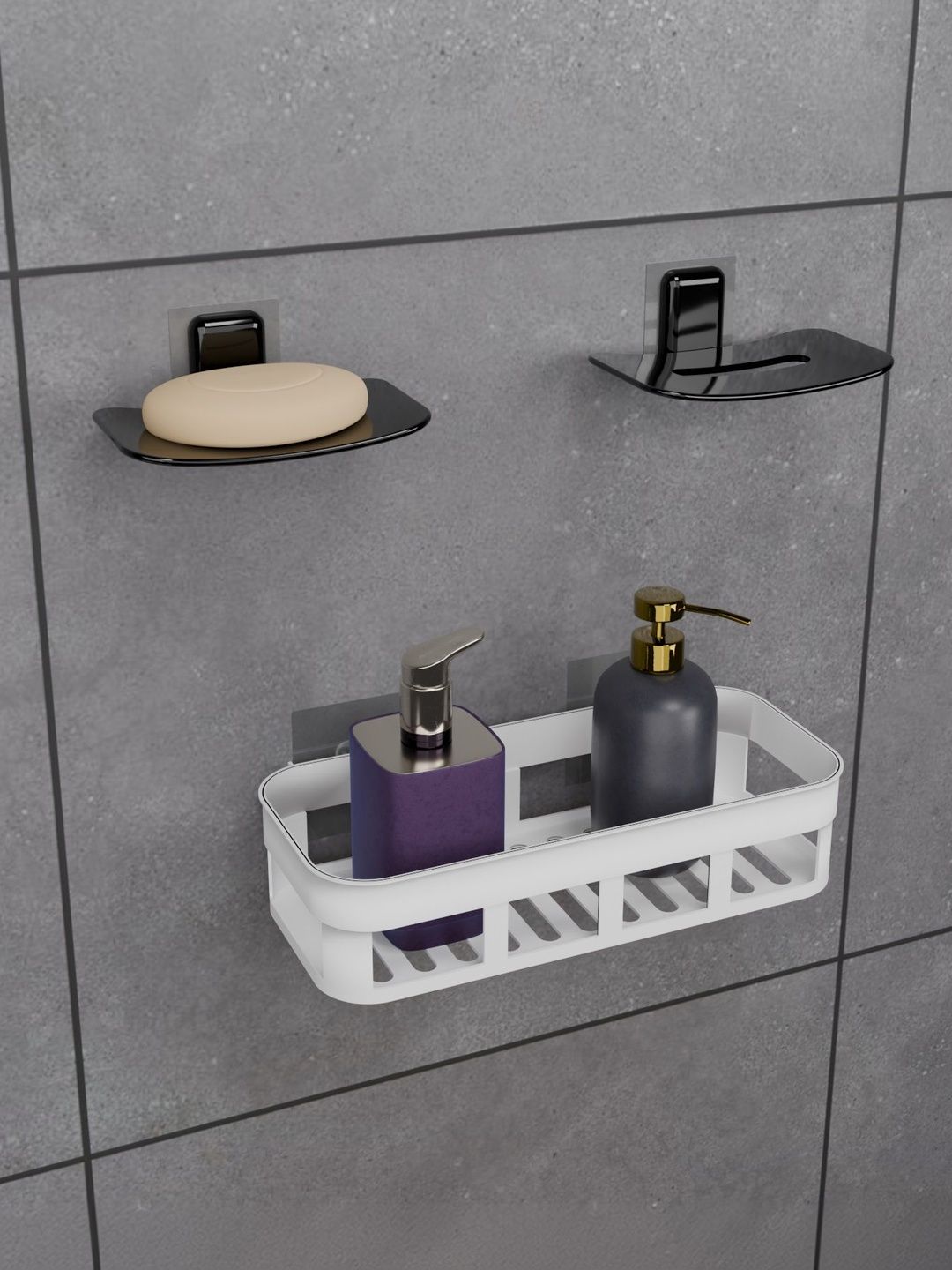 BESTZONE RETAIL MALL White 3 piece Solid Plastic Bathroom Caddy-picture-23