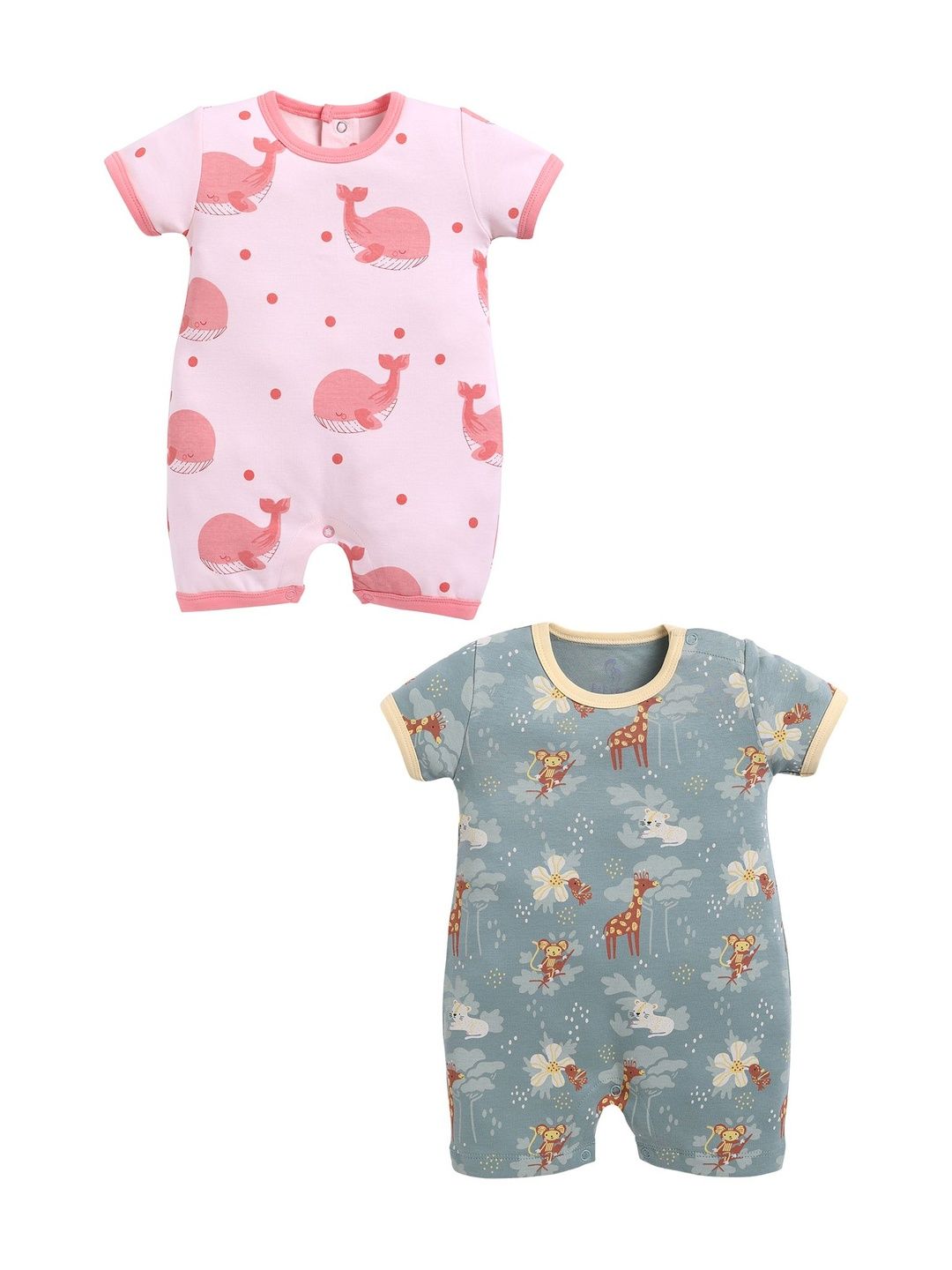 BABY GO Girls Cotton Blend Pack of 2 Rompers-image-25