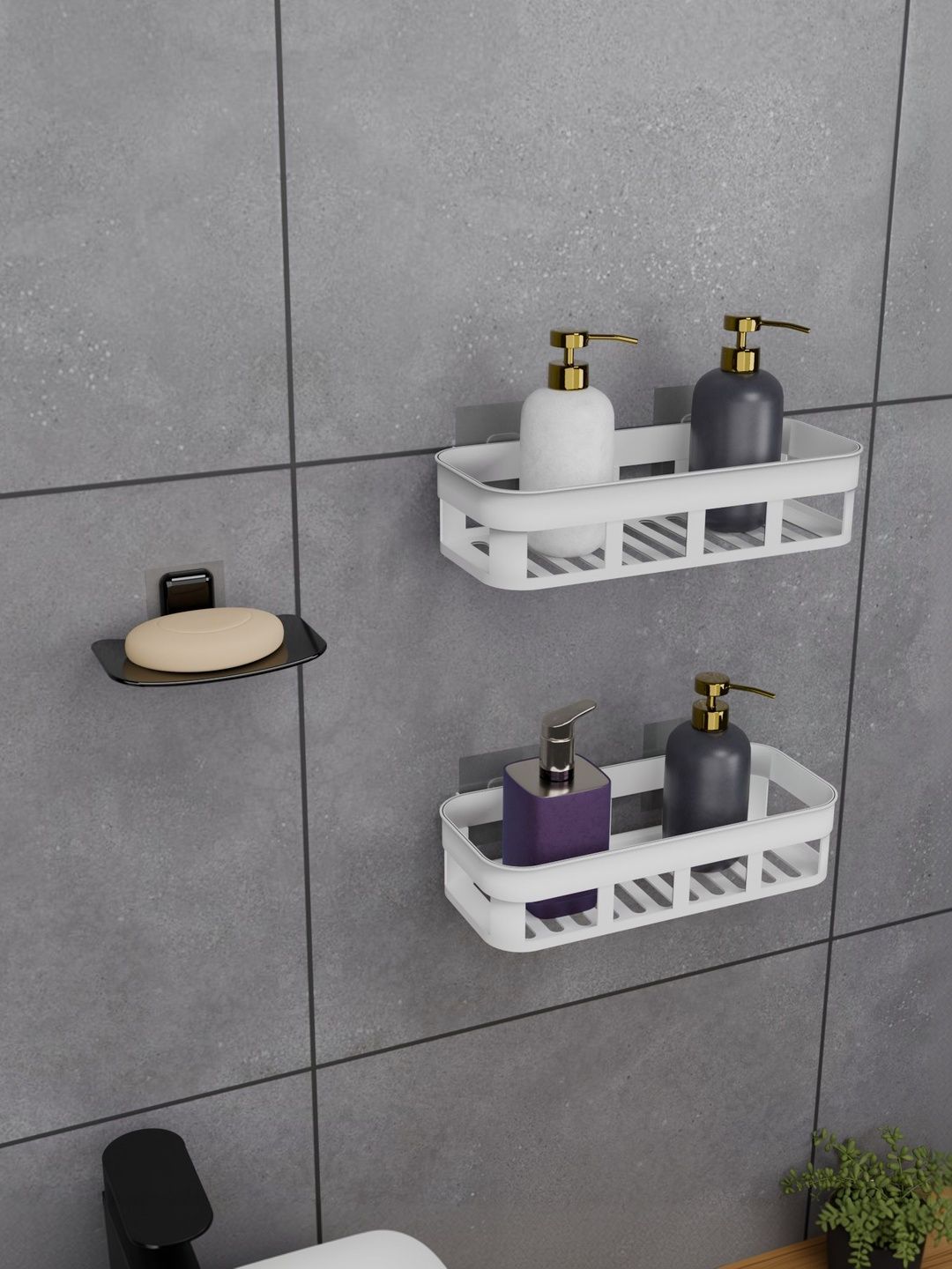 BESTZONE RETAIL MALL White 3 piece Solid Plastic Bathroom Caddy-picture-11