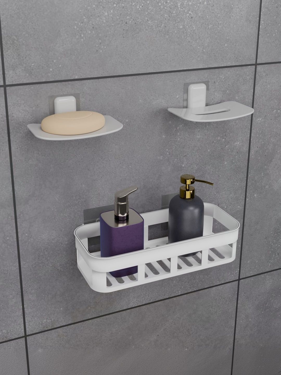 BESTZONE RETAIL MALL White 3 piece Solid Plastic Bathroom Caddy-picture-28