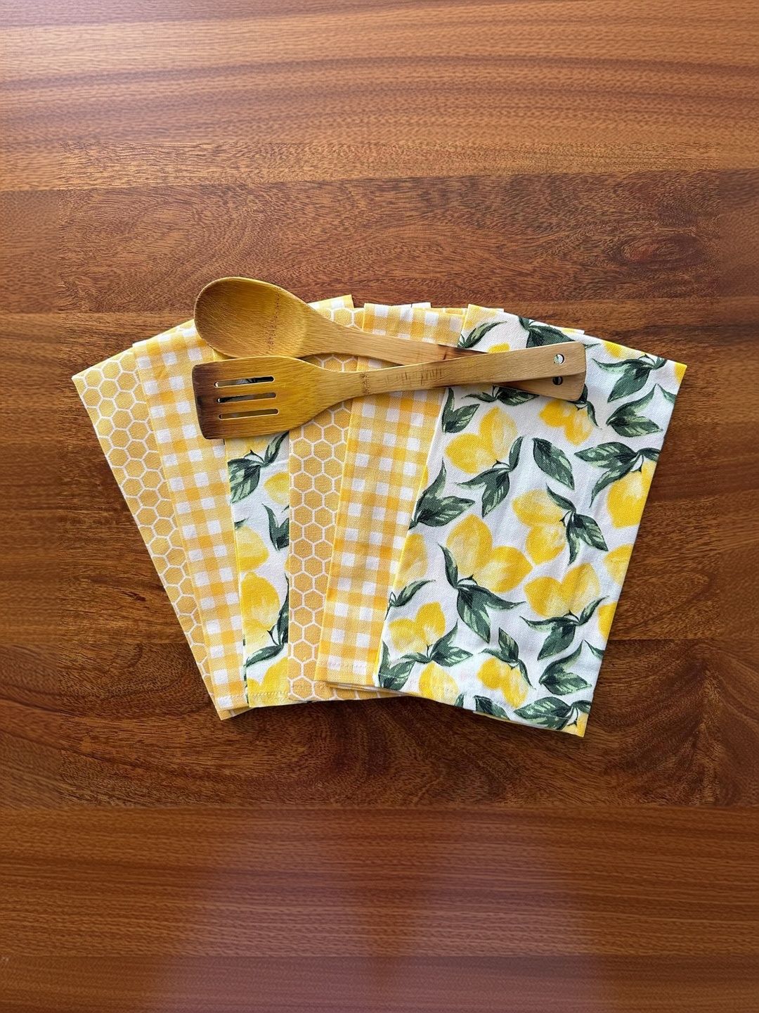 Oak & Lily 6 Pieces White & Yellow Printed Cotton Kitchen Towels-image-40