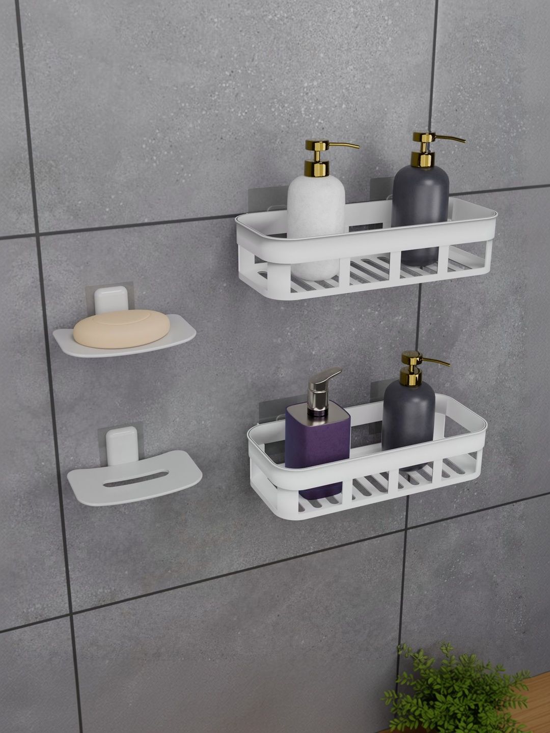 BESTZONE RETAIL MALL White 4 piece Solid Plastic Bathroom Caddy-picture-50
