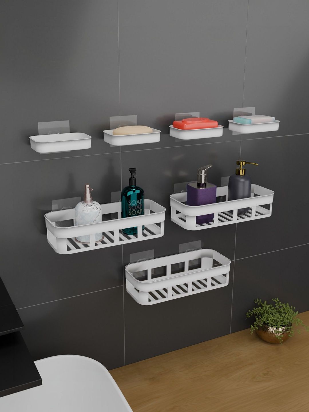 BESTZONE RETAIL MALL White 7 piece Solid Plastic Bathroom Caddy-picture-15