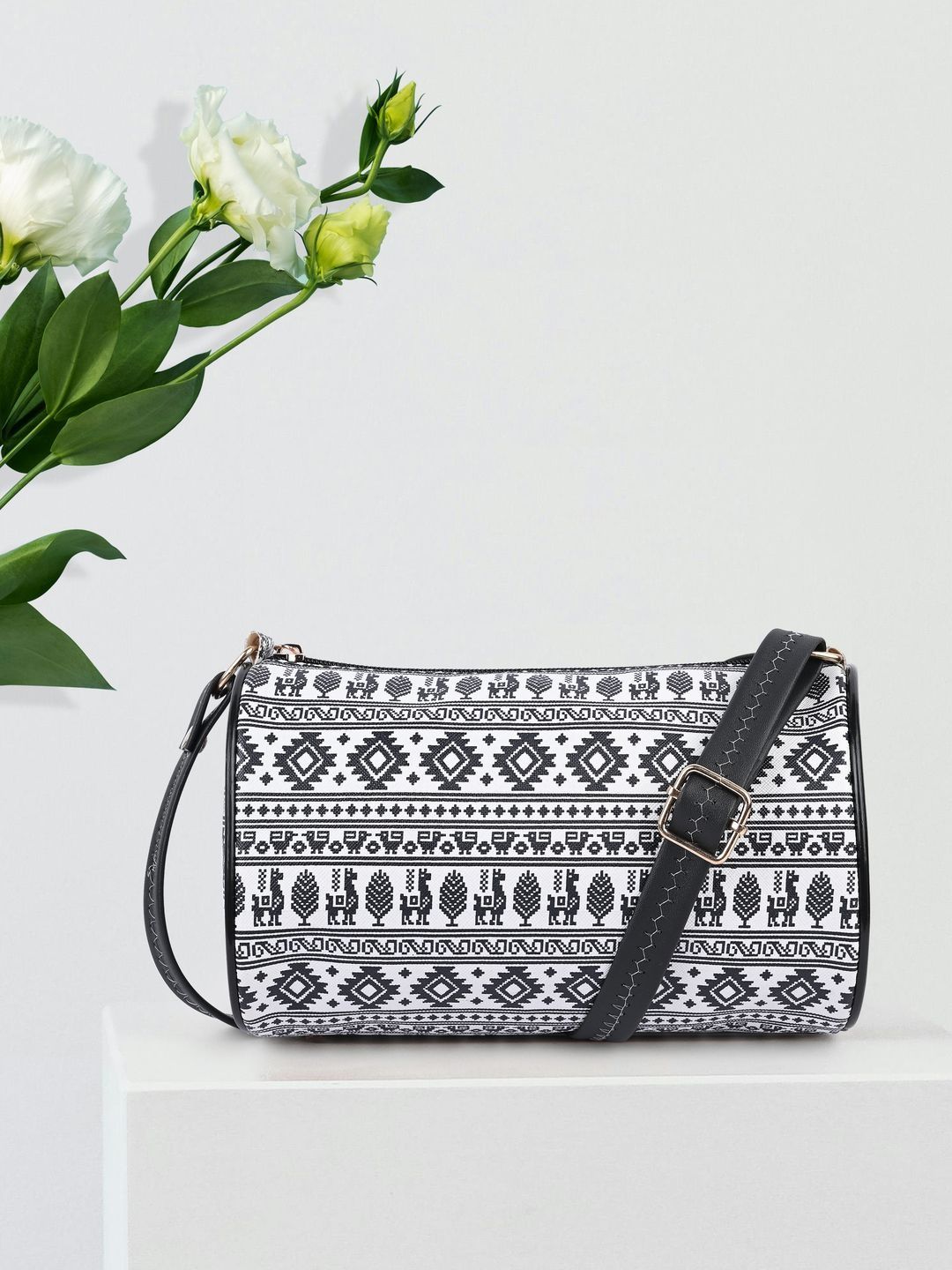 EARTHEA Black & White Faux Leather Shoulder Bag-image-2
