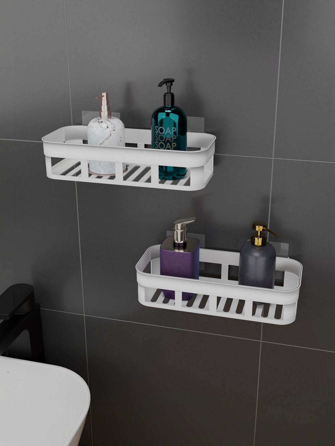 BESTZONE RETAIL MALL White 2 piece Solid Plastic Bathroom Caddy-picture-50