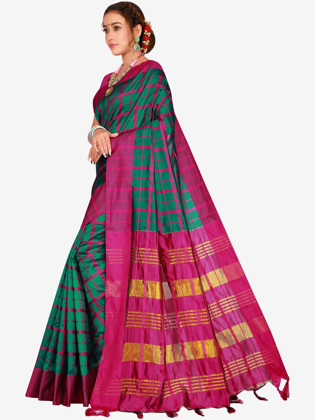 MENFLUENT Checked Silk Cotton Saree-picture-52