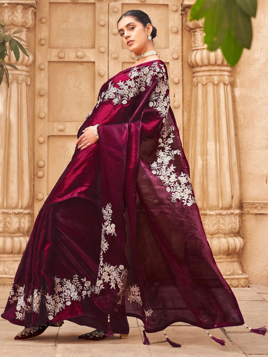 Tikhi Imli Embroidered Satin Saree-picture-38