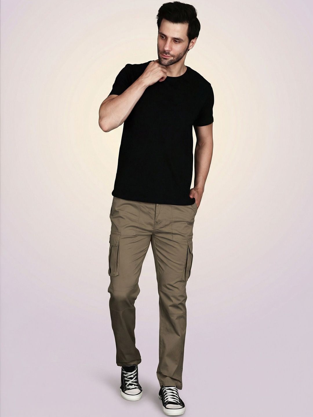 The Roadster Lifestyle Co Men Cotton Mid-Rise Cargos Trousers-image-46
