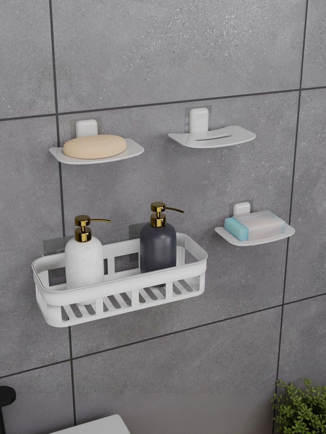 BESTZONE RETAIL MALL White 4 piece Solid Plastic Bathroom Caddy-picture-12
