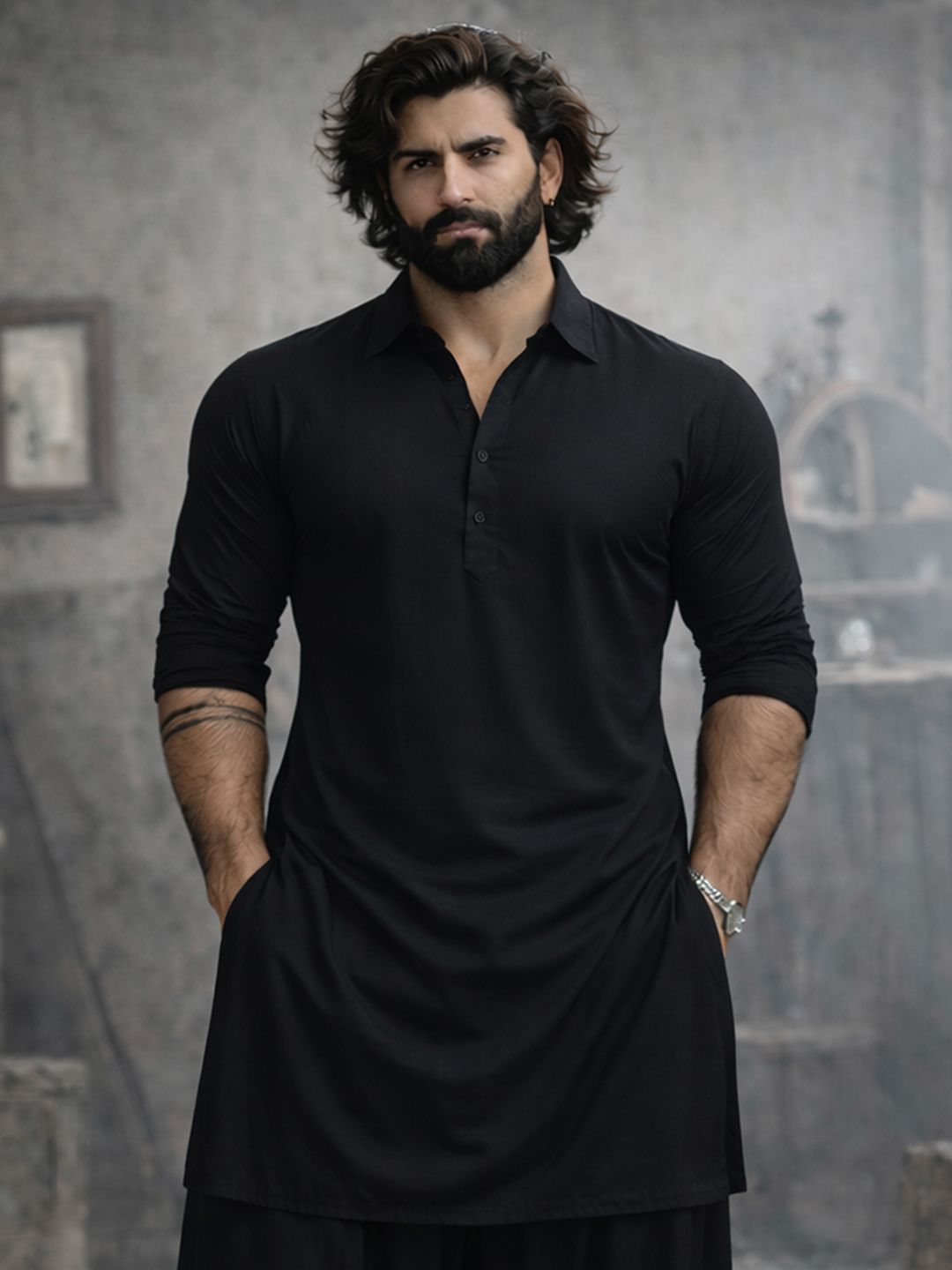 VASTRAMAY Men Satin Blend Pathani Kurta-picture-30