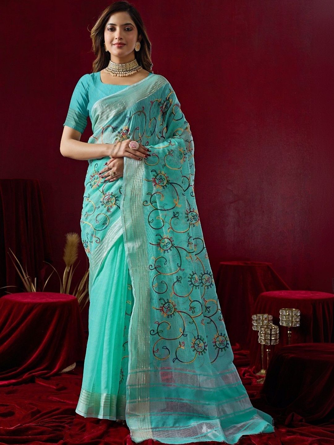 Sidhidata Floral Embroidered Supernet Designer Kota Saree-picture-27