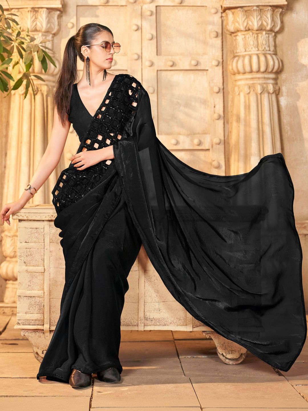 Tikhi Imli Embroidered Satin Saree-picture-29