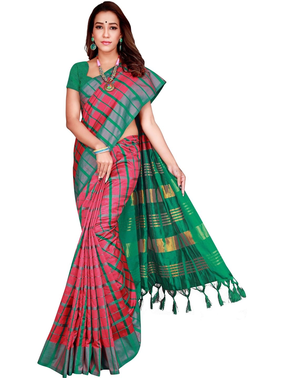 MENFLUENT Checked Silk Cotton Saree-picture-37