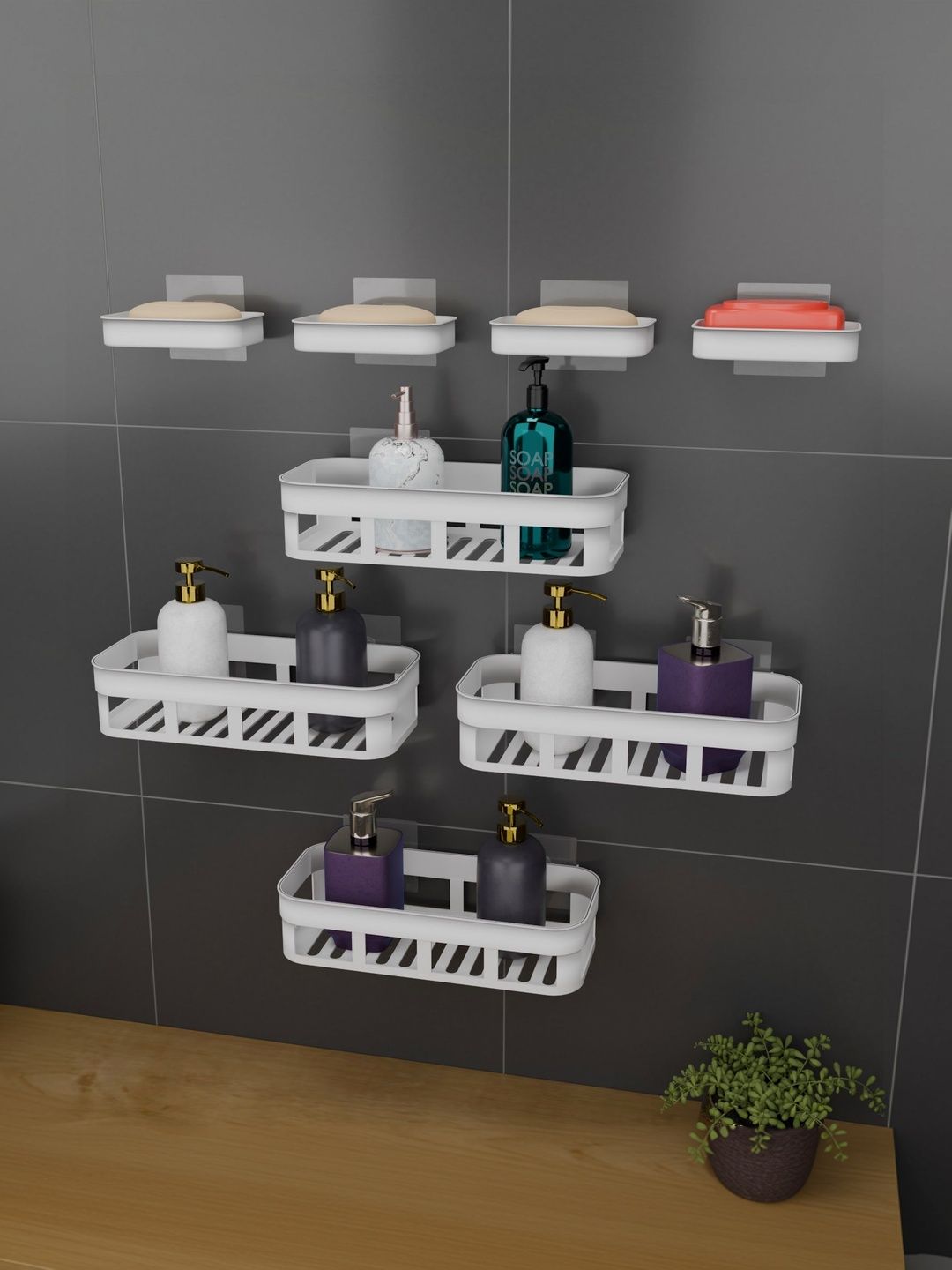 BESTZONE RETAIL MALL White 8 piece Solid Plastic Bathroom Caddy-picture-14