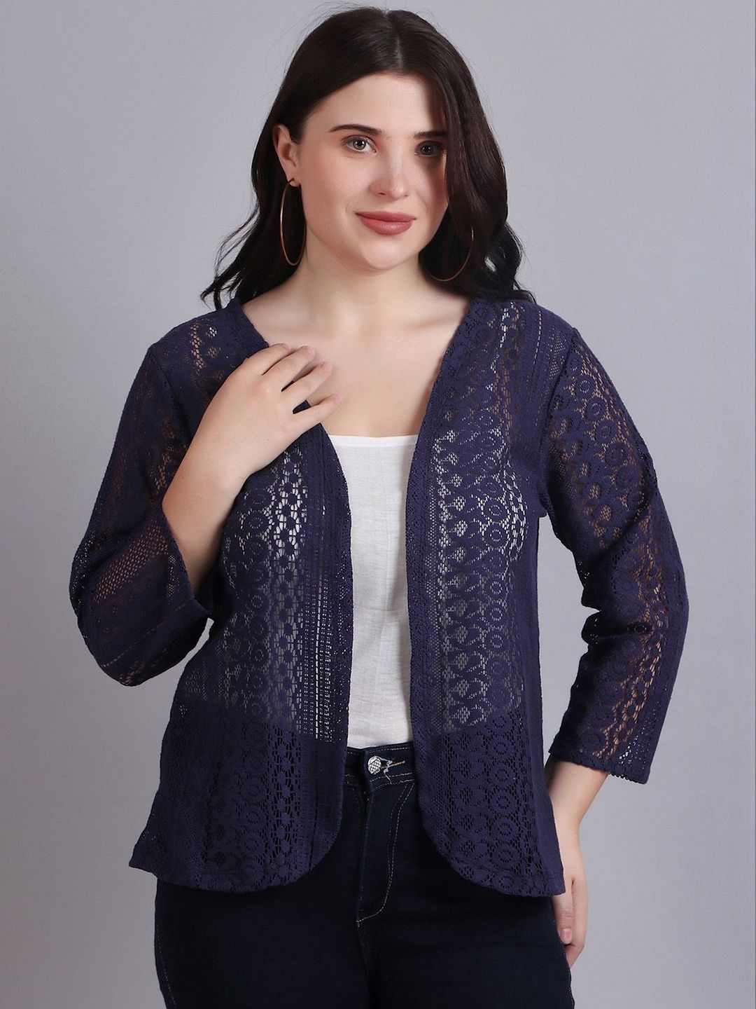 MORDEN MUSE Women Self Design Cotton Lace 3/4th Sleeve Blazer Shrug-picture-54