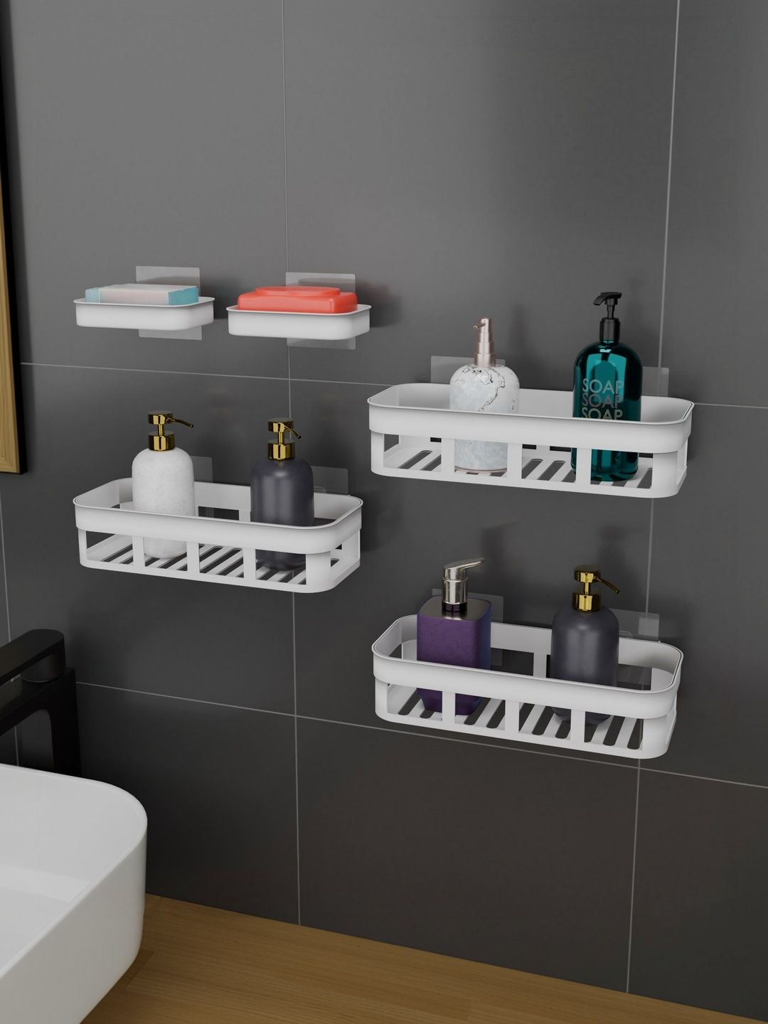 BESTZONE RETAIL MALL White 5 piece Solid Plastic Bathroom Caddy-picture-48