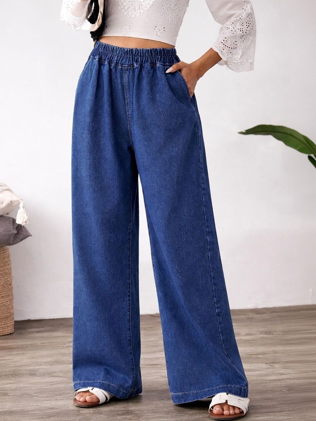 ADBUCKS Women Wide Leg High-Rise Stretchable Jeans-picture-12