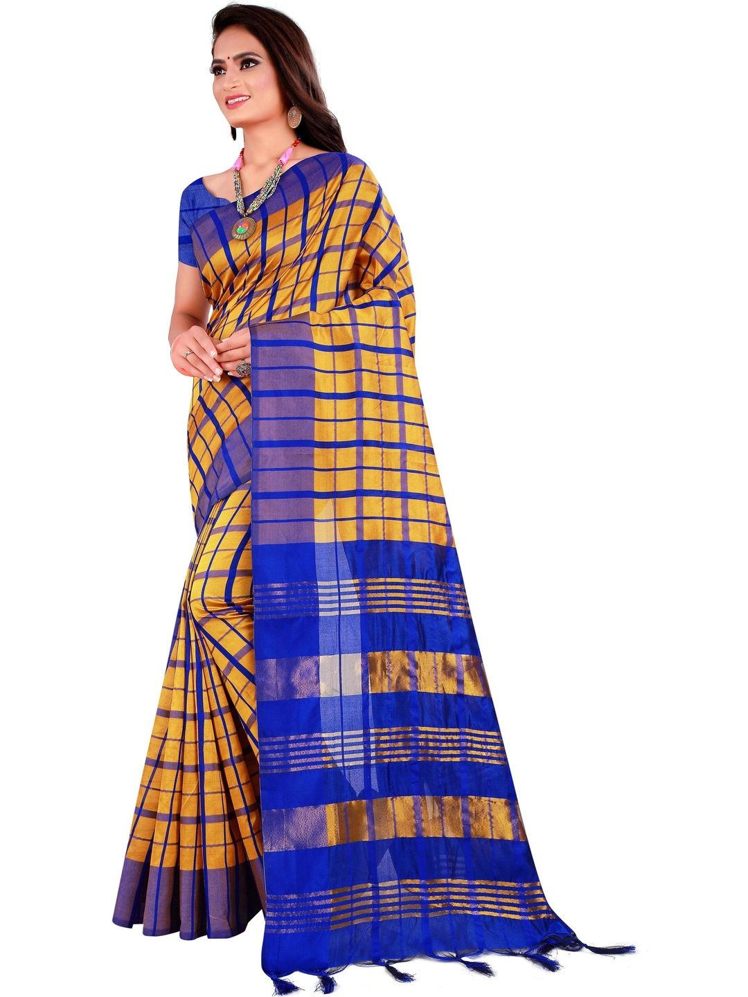 MENFLUENT Checked Silk Cotton Saree-picture-31