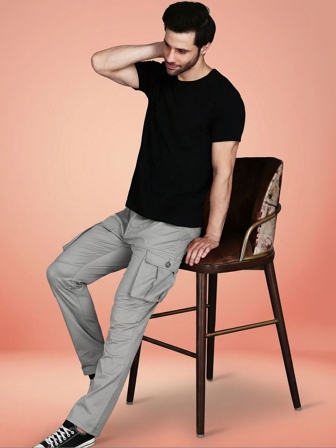 The Roadster Lifestyle Co Men Cotton Mid-Rise Cargos Trousers-image-48