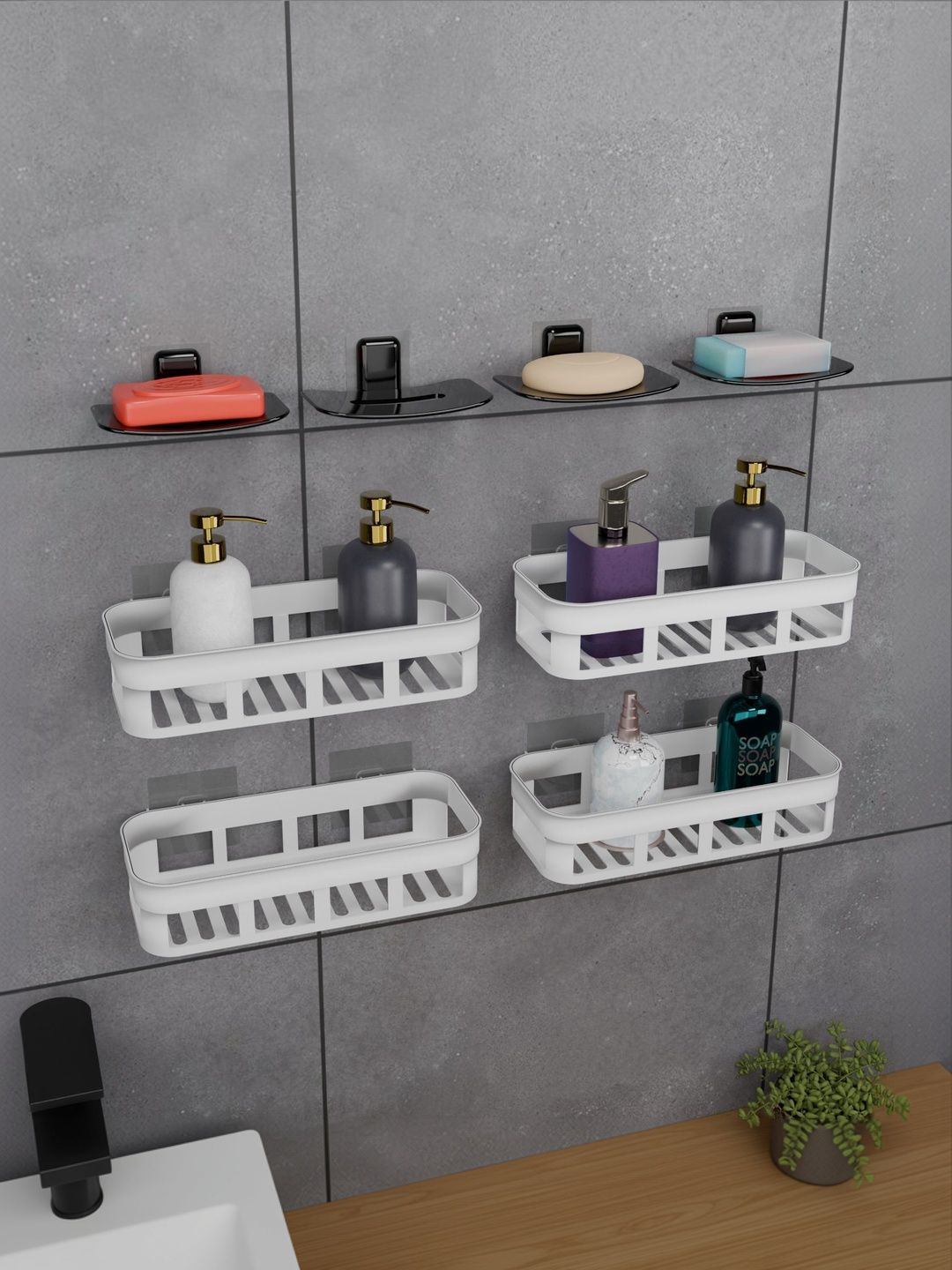 BESTZONE RETAIL MALL White 8 piece Solid Plastic Bathroom Caddy-picture-24