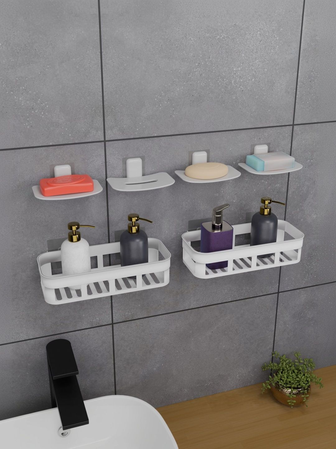 BESTZONE RETAIL MALL White 6 piece Solid Plastic Bathroom Caddy-image-39