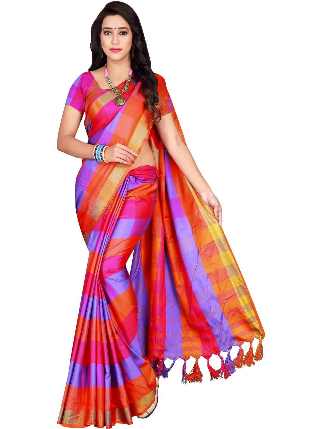 MENFLUENT Checked Silk Cotton Saree-picture-47